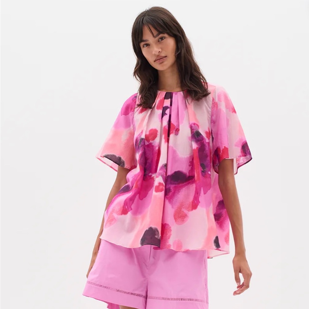 InWear Pink Abstract Floral Blouse EU 38 Silk Style Designer Top